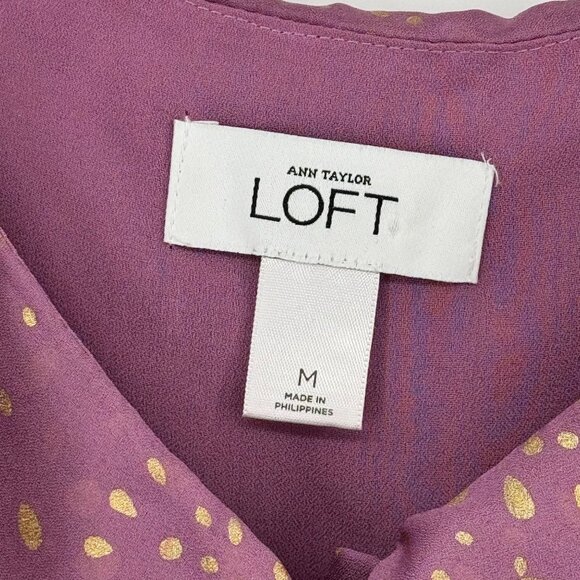 LOFT Womens Purple sleeveless Ruffle Tank Top blouse Size Medium gold - Picture 8 of 9